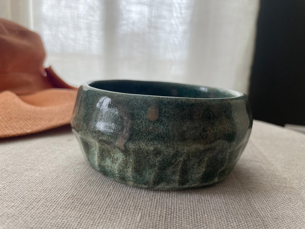 Crystalline Glaze Stoneware Bowl – Handmade Coastal Green Ceramic