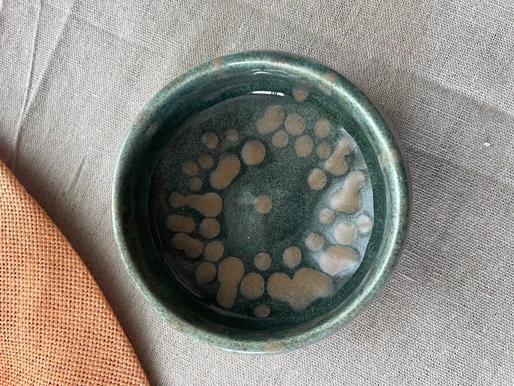 Crystalline Glaze Stoneware Bowl – Handmade Coastal Green Ceramic
