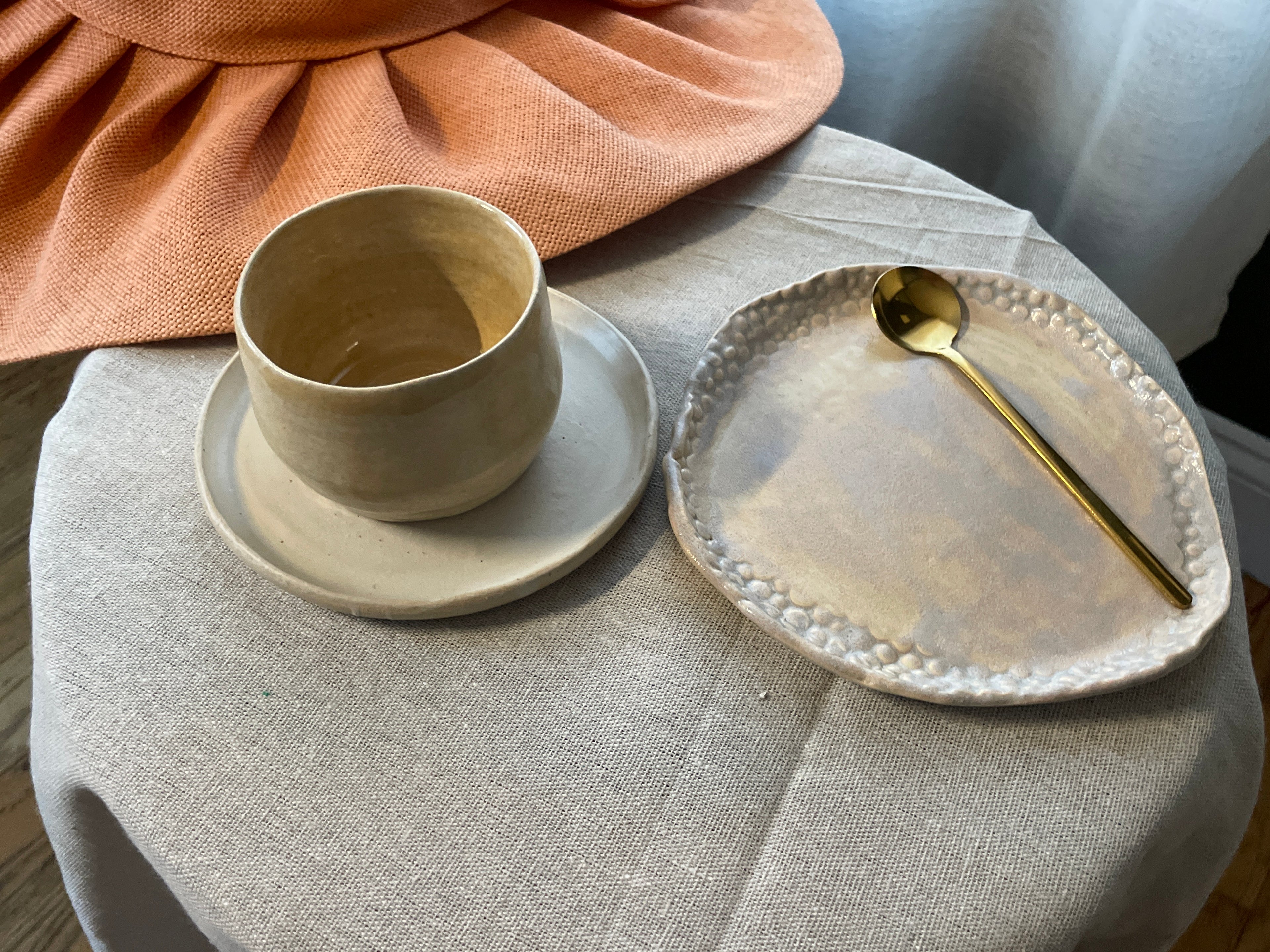 Handcrafted Ceramic Espresso Set — Cup, Dish & Textured Plate