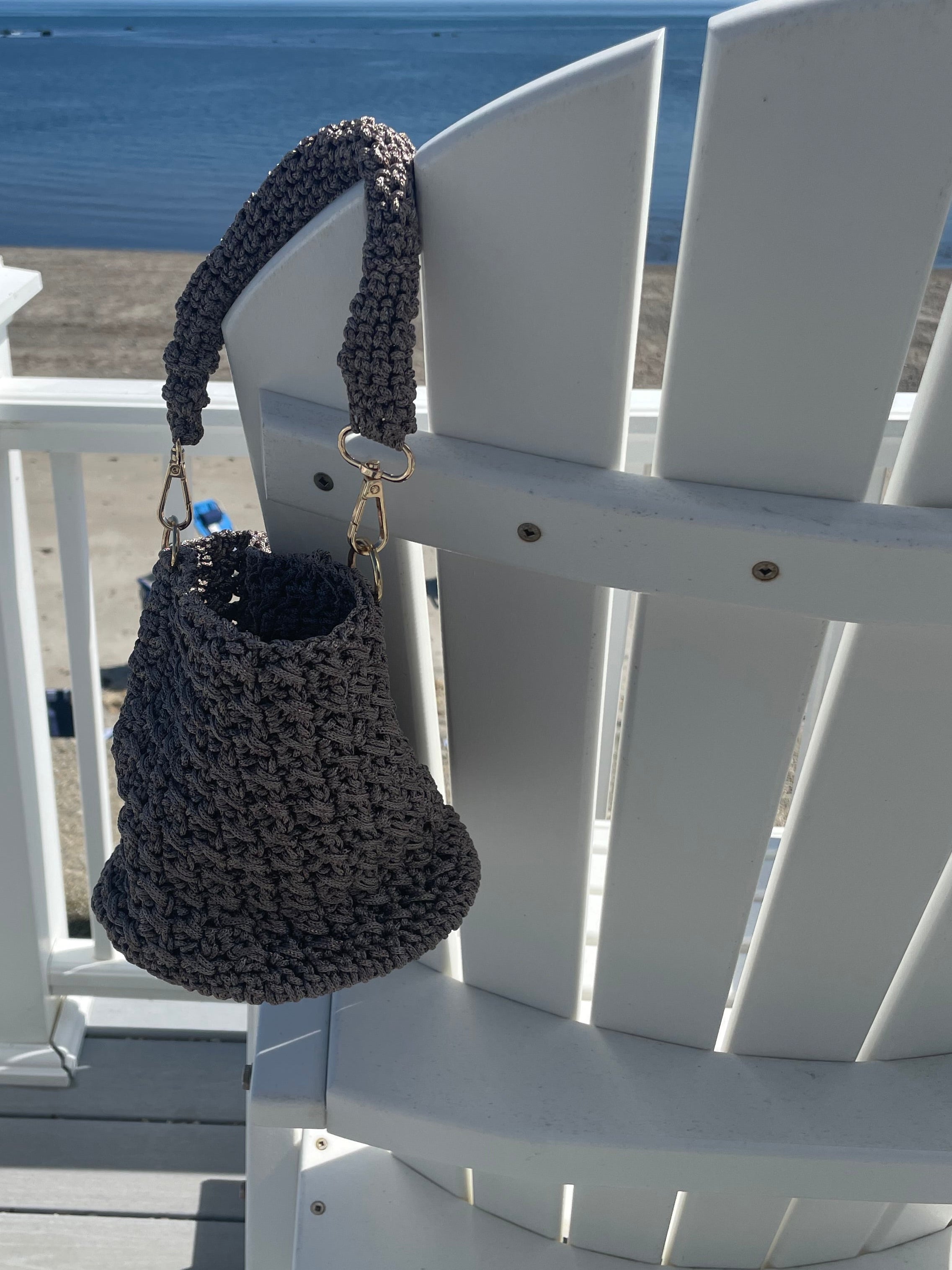 Hand-Crocheted Bucket Bag | Adjustable Strap | Gold or Silver Hardware