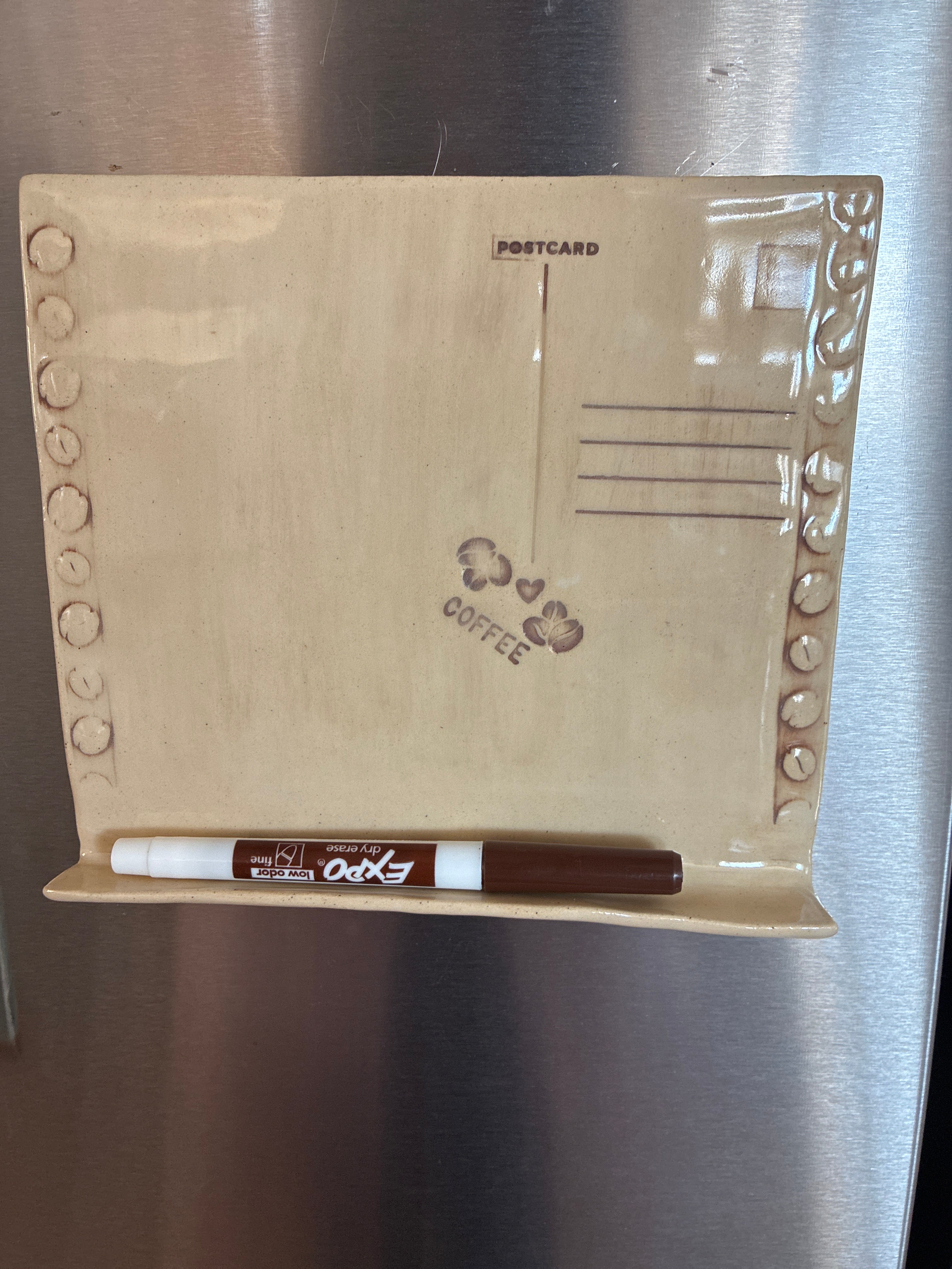 Caffè Postcard Whiteboard | Handmade Ceramic Fridge Memo Board Pen Holder | DMV & Co. Postcard Series