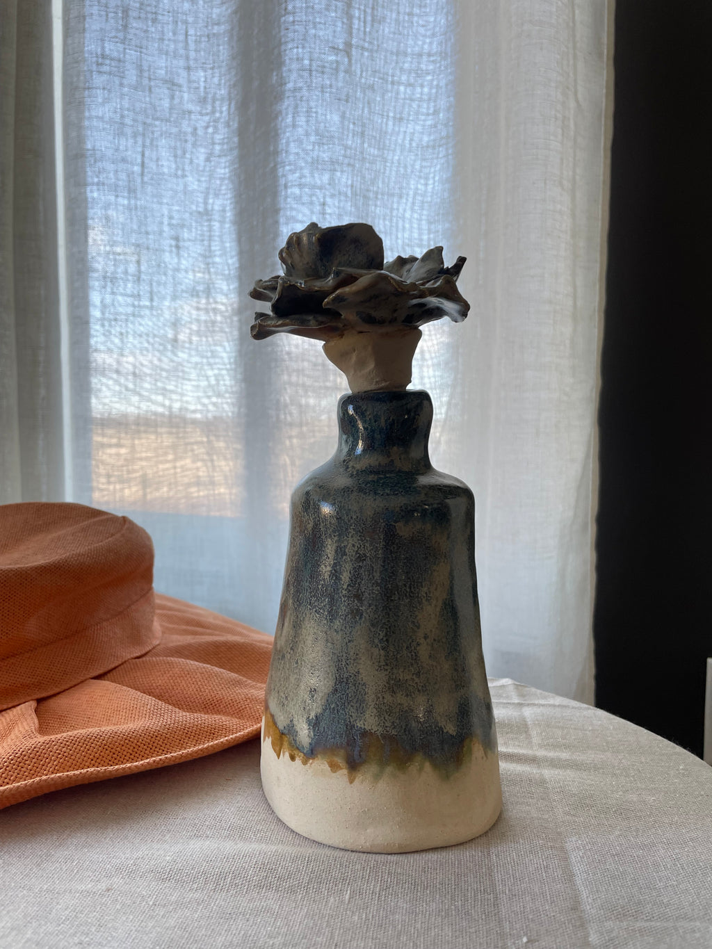 Sculptural Ceramic Flower Bottle | One-of-a-Kind Stoneware Vase