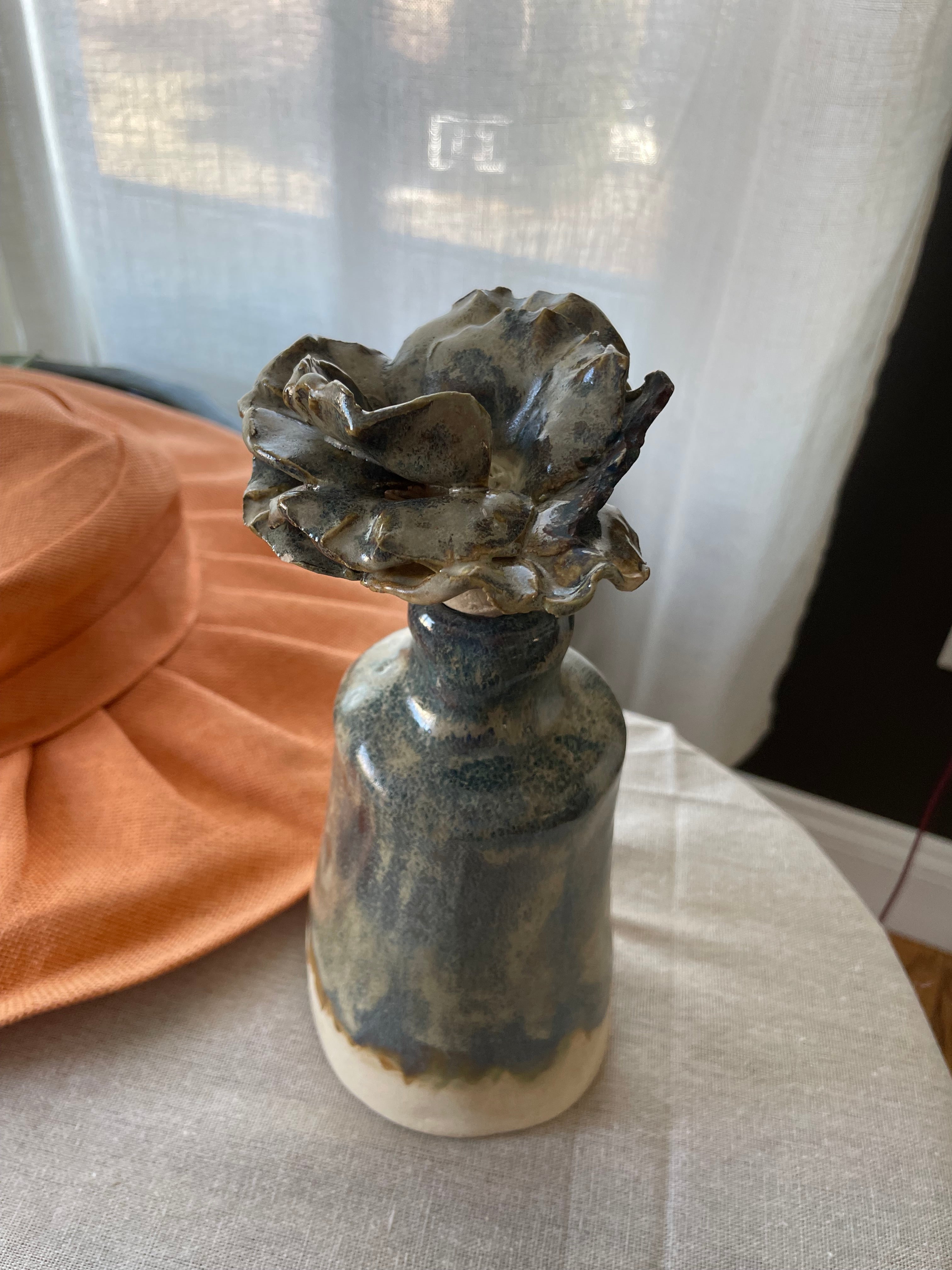 Sculptural Ceramic Flower Bottle | One-of-a-Kind Stoneware Vase