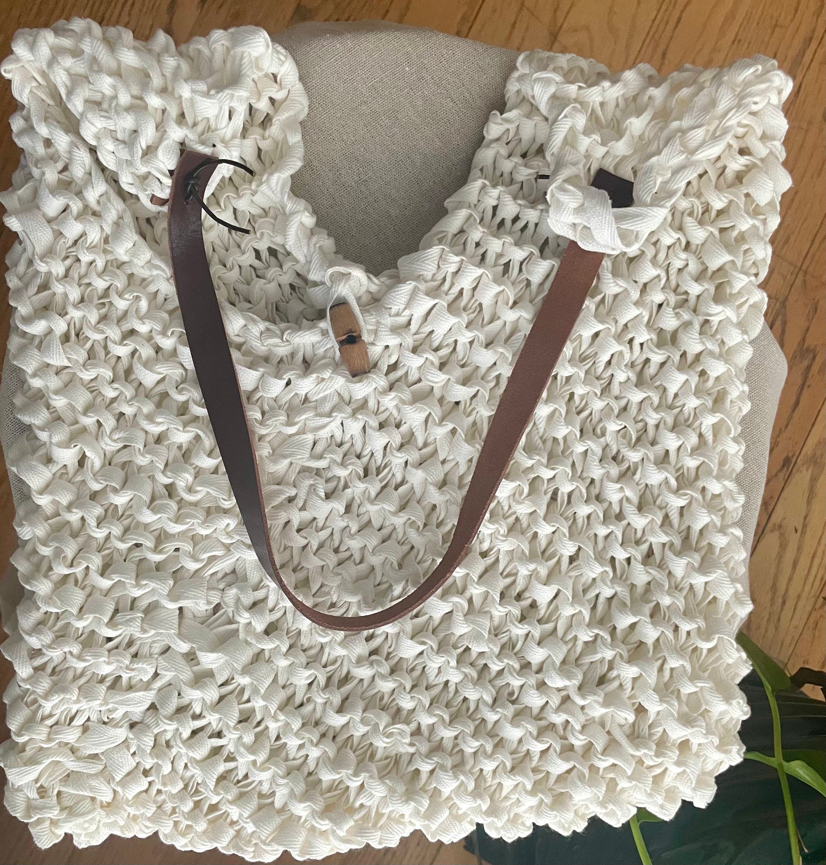 Elia – Handcrafted Coastal Cotton Tote Bag with Leather Strap