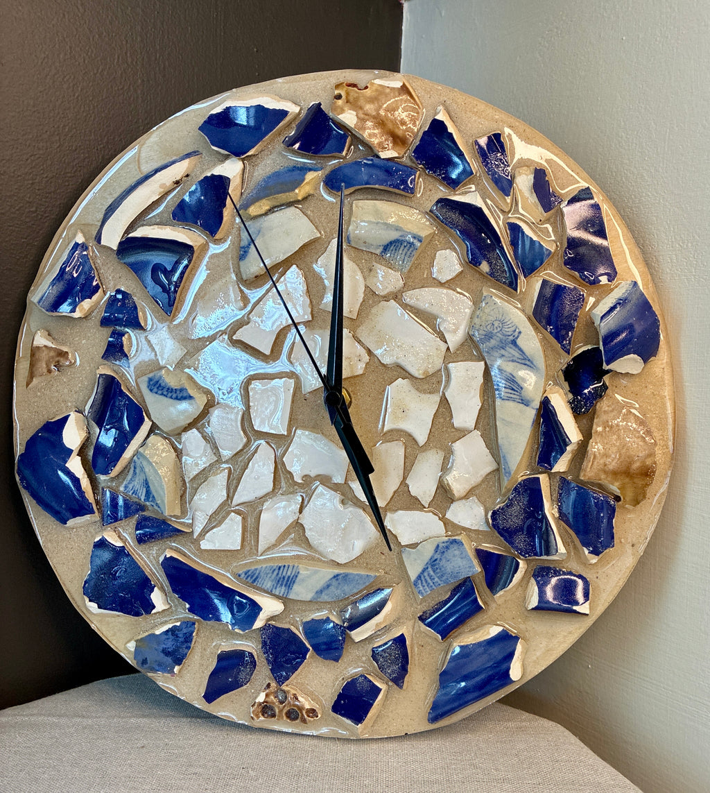 Driftline Mosaic Clock – Coastal Ceramic Wall Art