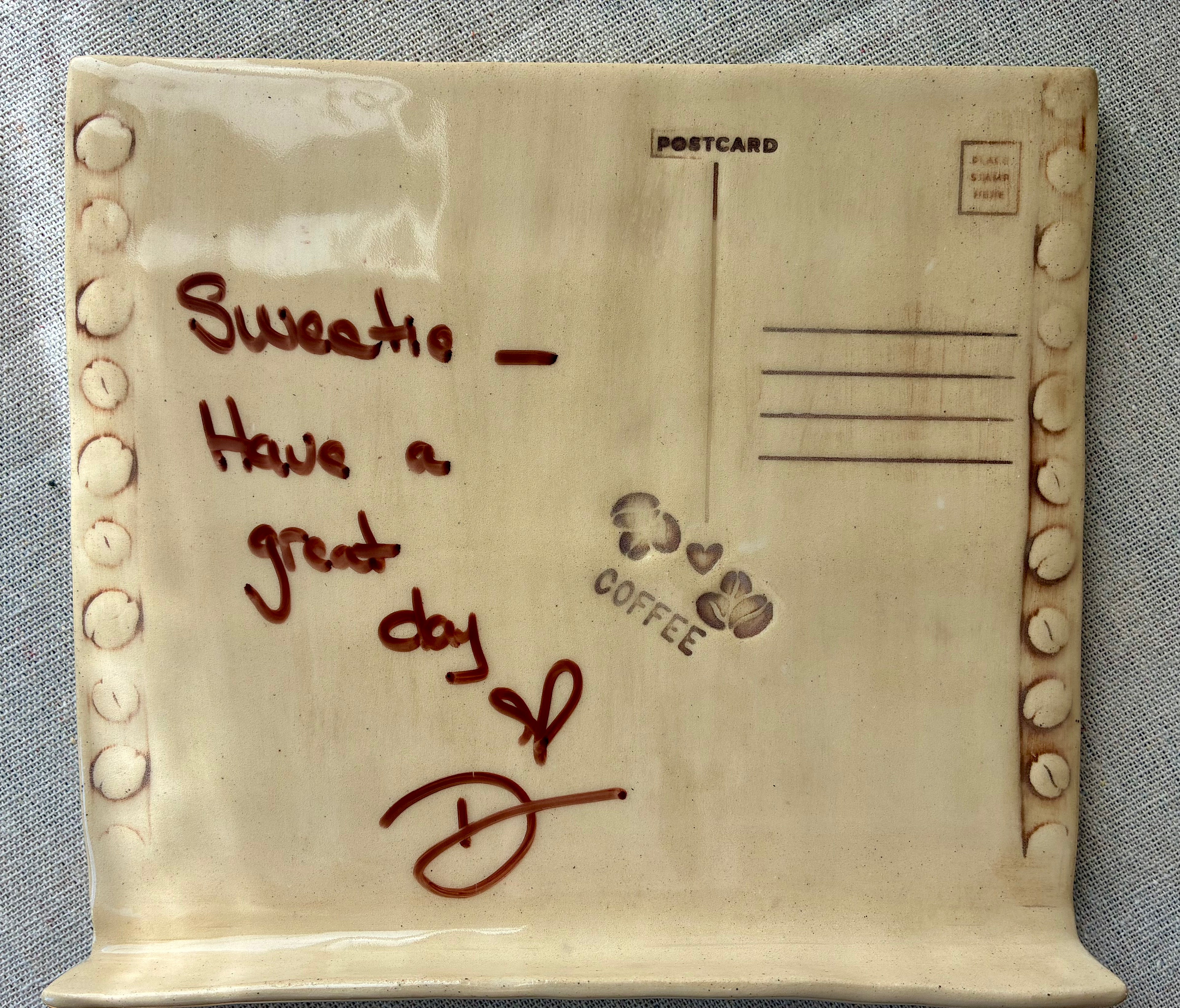 Caffè Postcard Whiteboard | Handmade Ceramic Fridge Memo Board Pen Holder | DMV & Co. Postcard Series