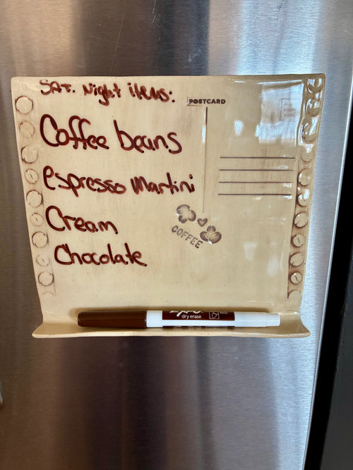 Caffè Postcard Whiteboard | Handmade Ceramic Fridge Memo Board Pen Holder | DMV & Co. Postcard Series