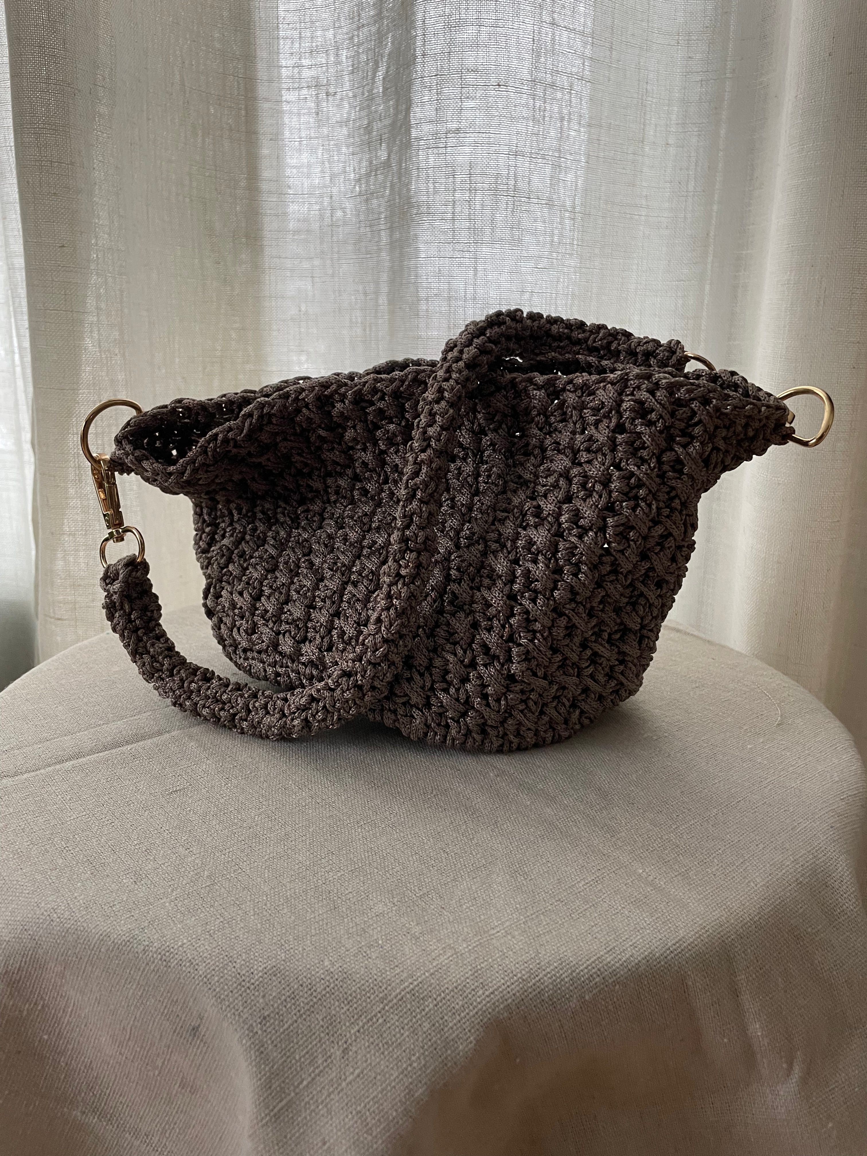 Hand-Crocheted Bucket Bag | Adjustable Strap | Gold or Silver Hardware
