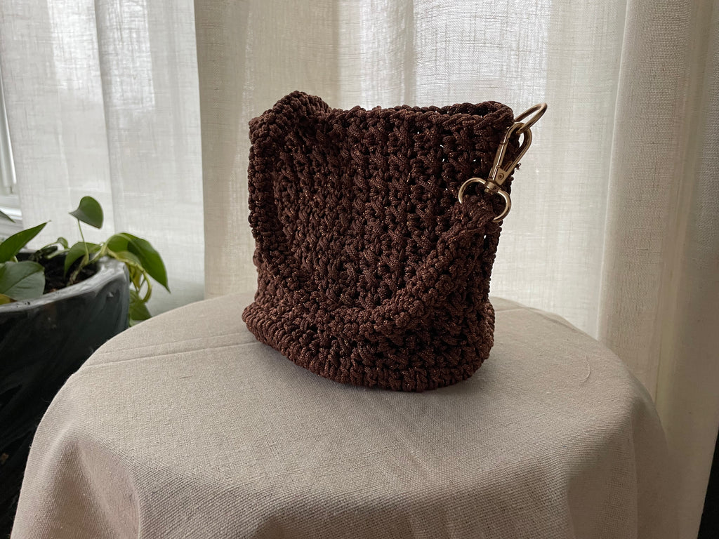 Hand-Crocheted Bucket Bag | Adjustable Strap | Gold or Silver Hardware