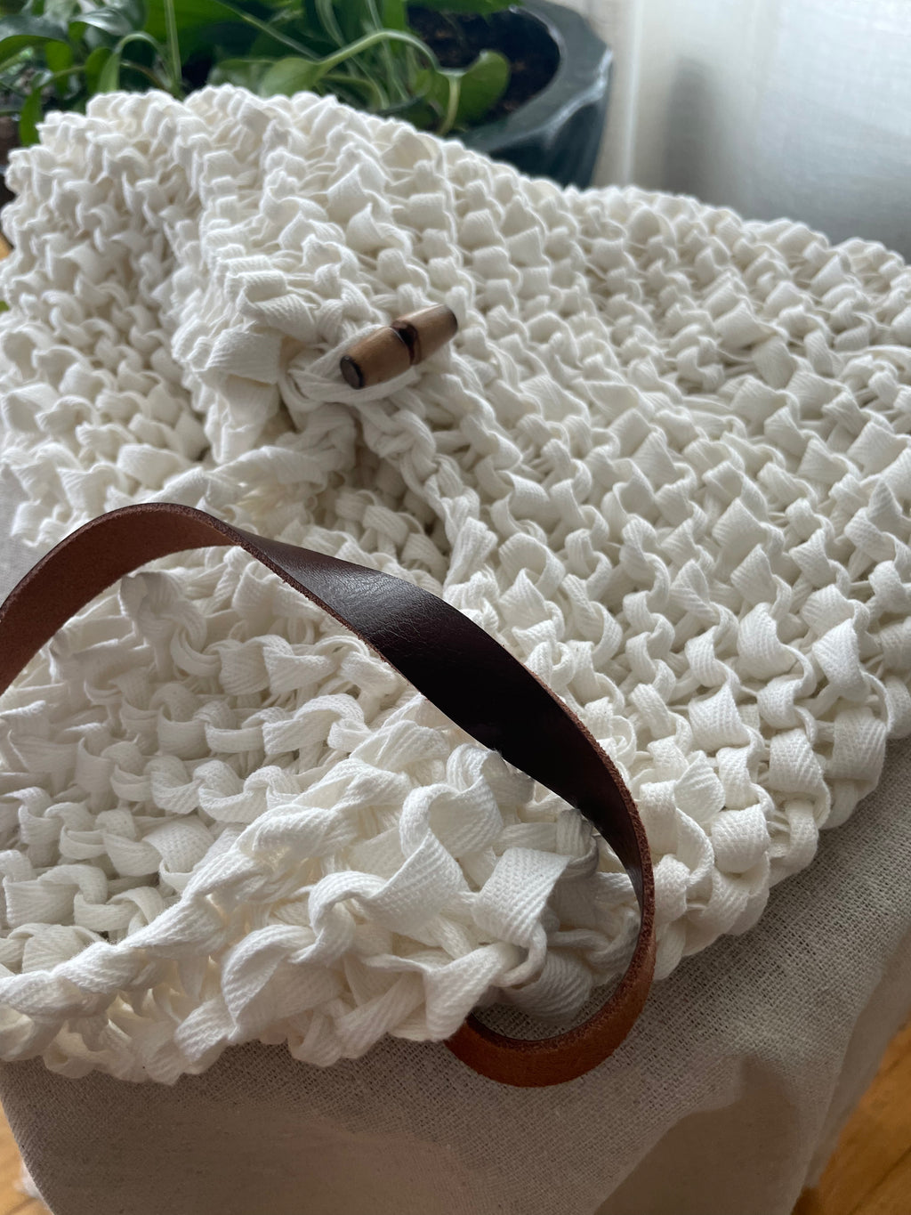 Elia – Handcrafted Coastal Cotton Tote Bag with Leather Strap