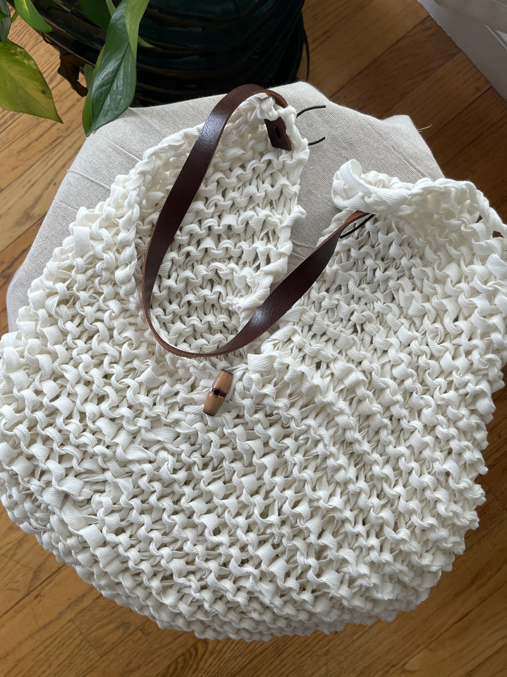 Elia – Handcrafted Coastal Cotton Tote Bag with Leather Strap