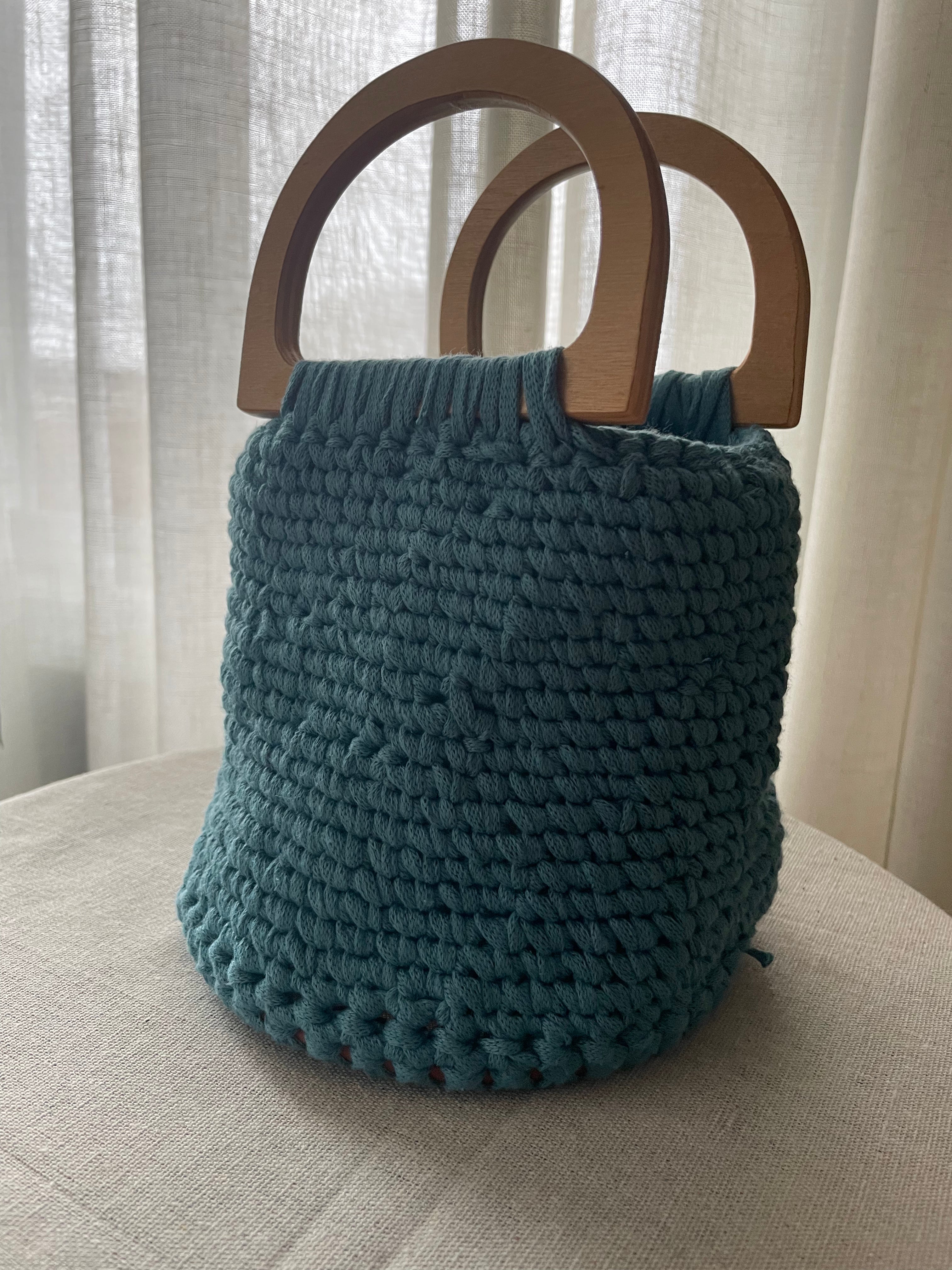 Mari’s | Handcrafted Coastal Knit Bucket Bag with Wood Handles