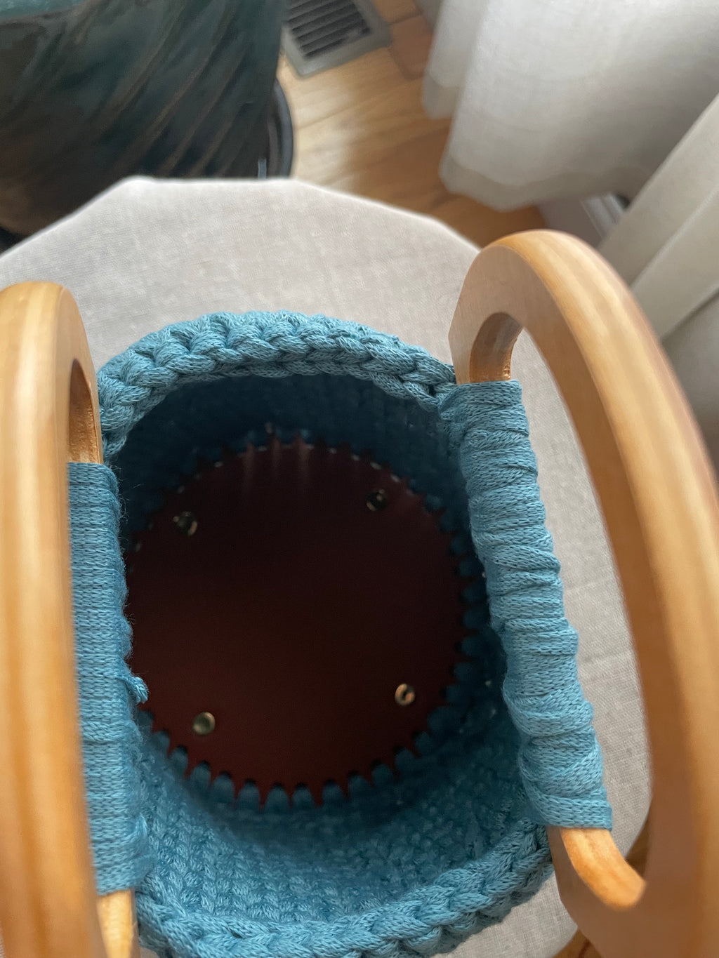Mari’s | Handcrafted Coastal Knit Bucket Bag with Wood Handles