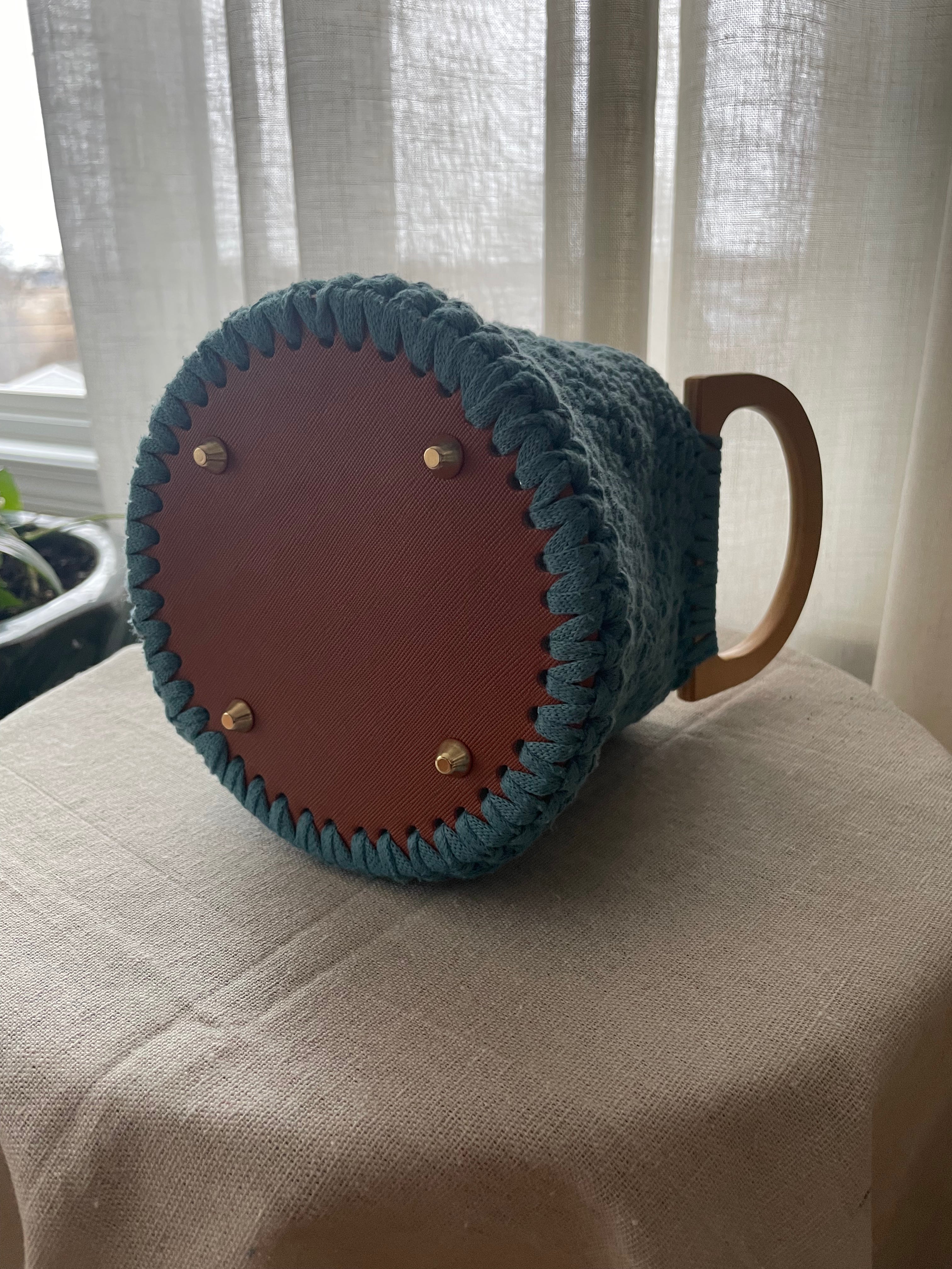 Mari’s | Handcrafted Coastal Knit Bucket Bag with Wood Handles
