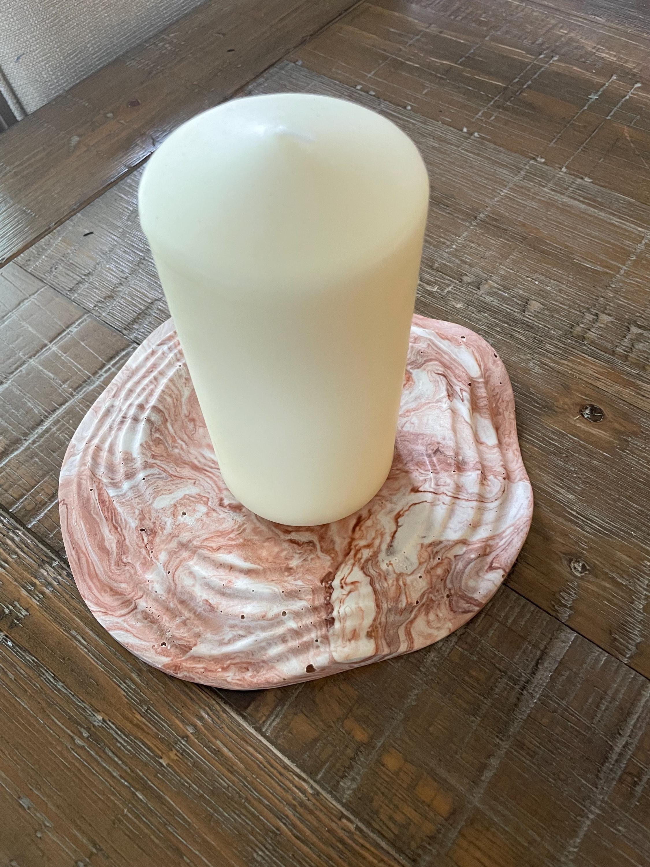 Gypsum handcrafted circular trays 8” Round Catchall for Jewelry & Keys White Plaster 8 Inch