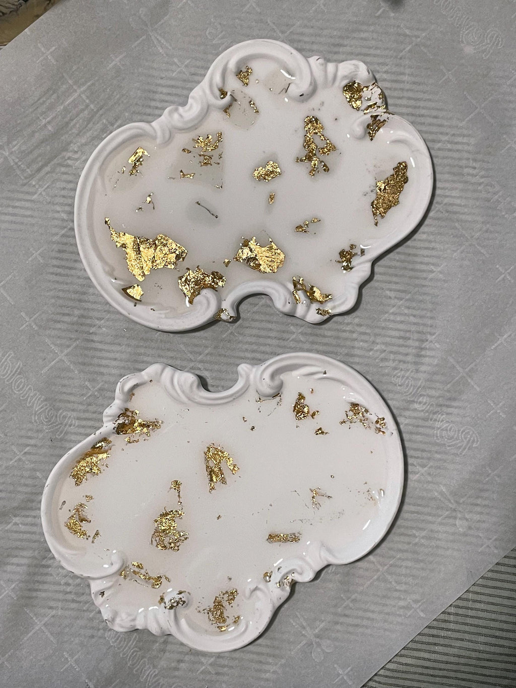 White with gold inlay gypsum trinket tray Organizer Ring Holder Elegant Gift for Her
