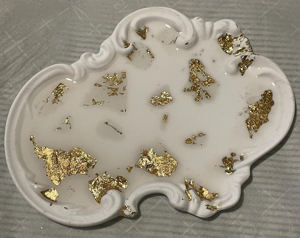 White with gold inlay gypsum trinket tray Organizer Ring Holder Elegant Gift for Her