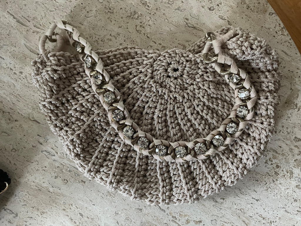 Crochet Shell bag with jeweled handles from Venire Italy One of a kind Special Gift