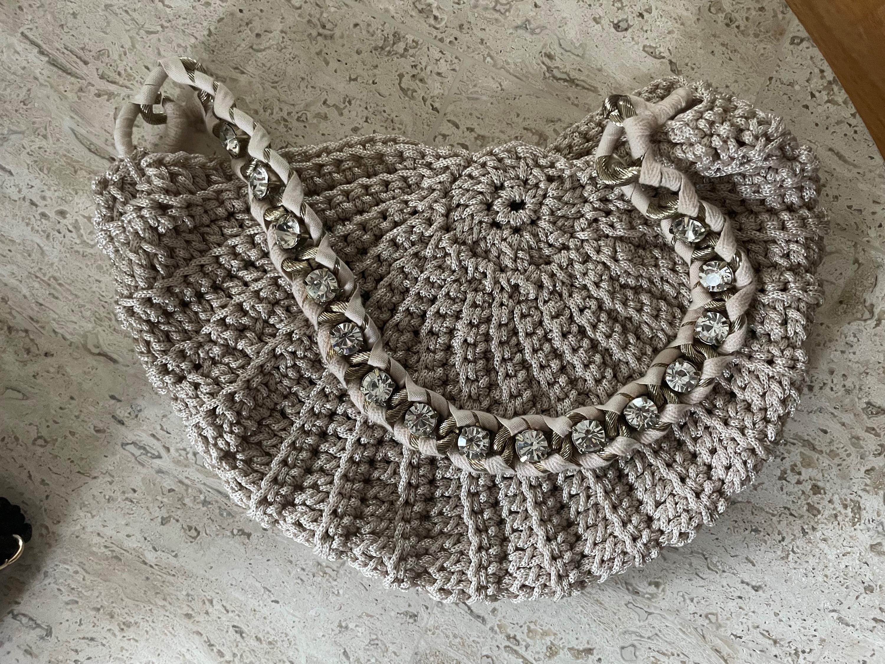 Crochet Shell bag with jeweled handles from Venire Italy One of a kind Special Gift