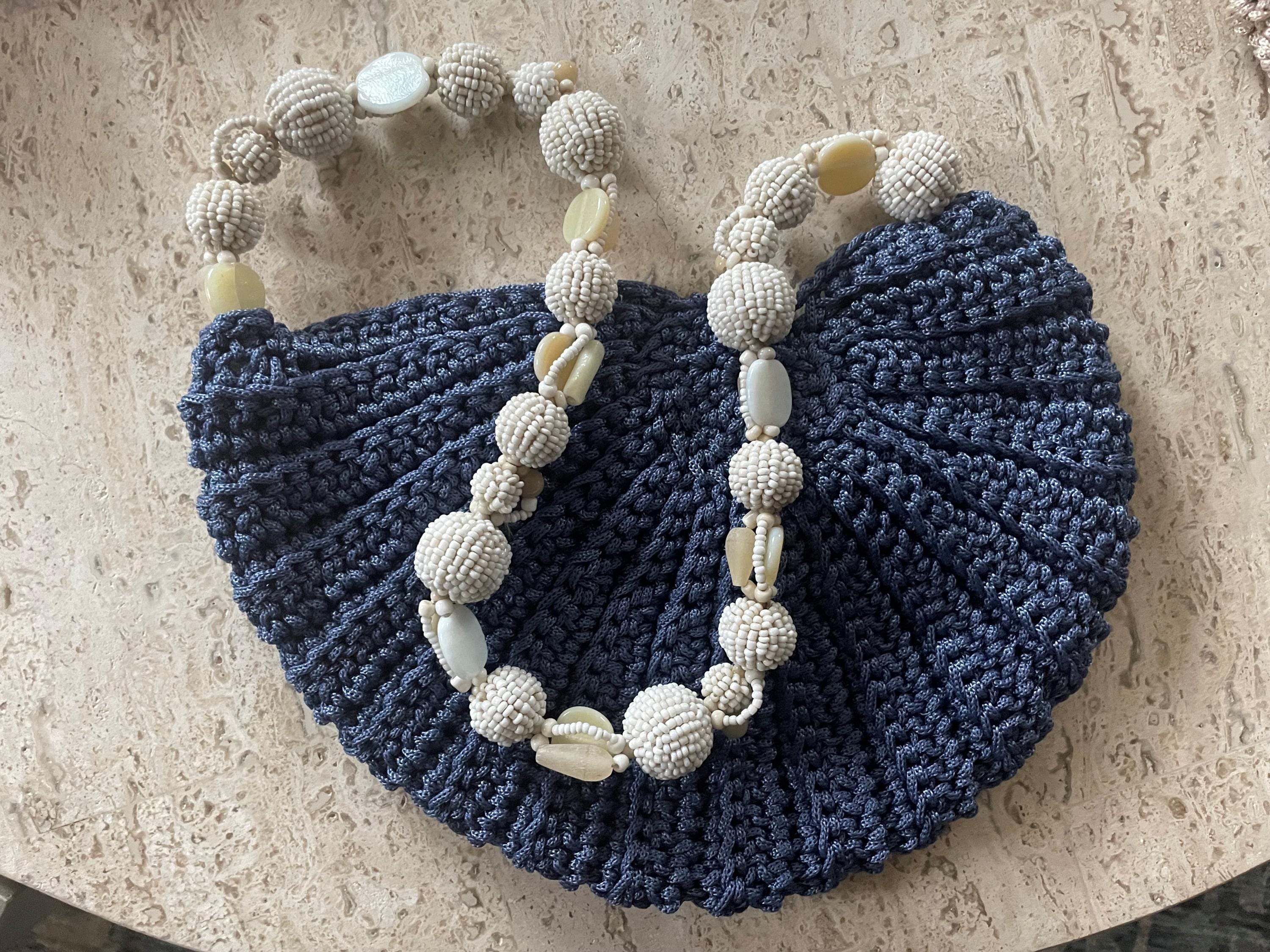 Crochet Shell bag with jeweled handles from Venire Italy One of a kind Special Gift