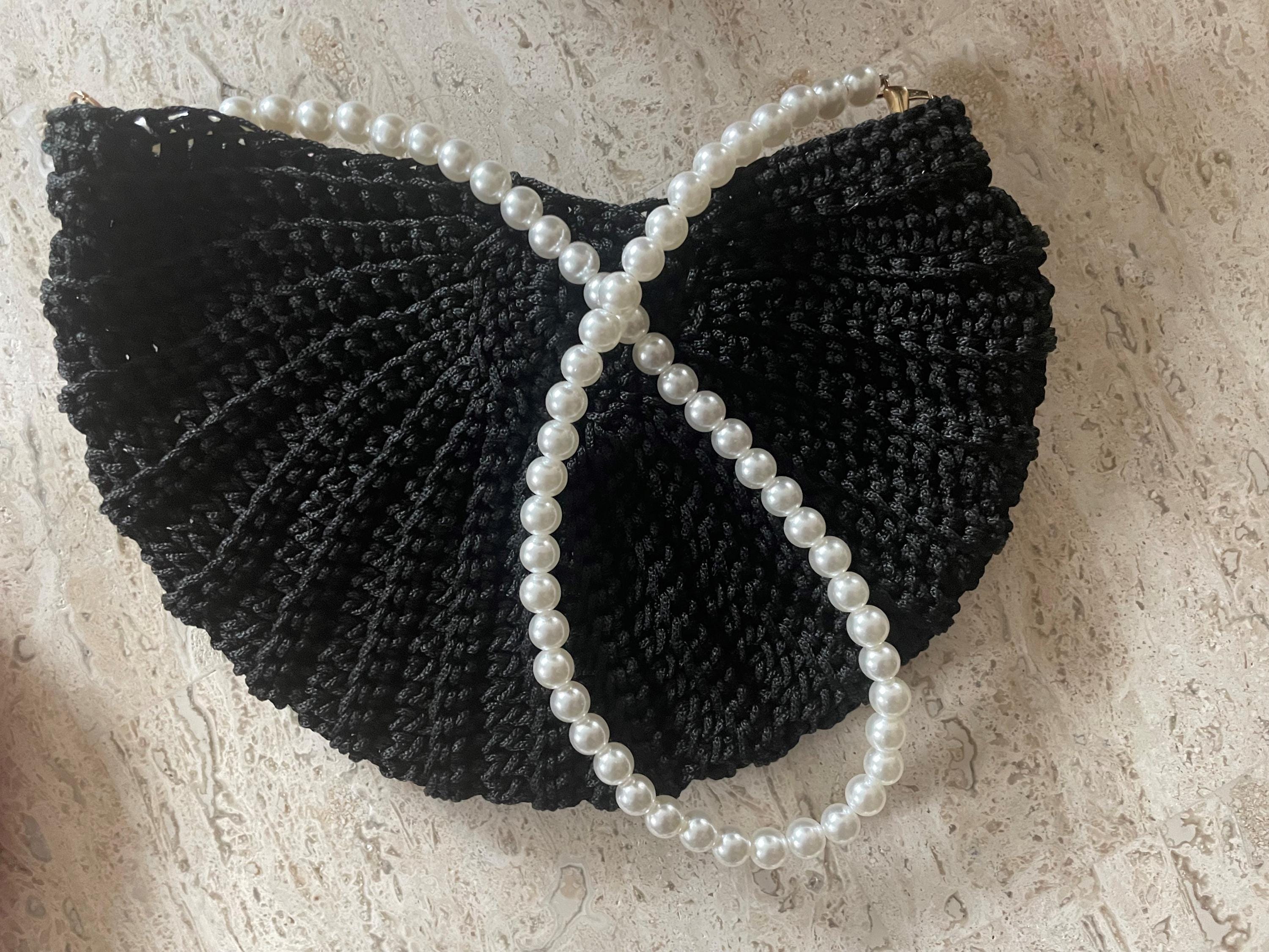 Crochet Shell bag with jeweled handles from Venire Italy One of a kind Special Gift