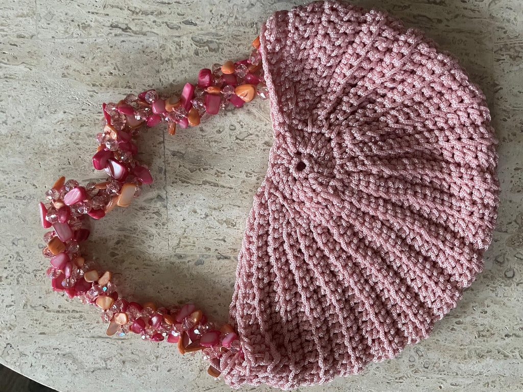Crochet Shell bag with jeweled handles from Venire Italy One of a kind Special Gift