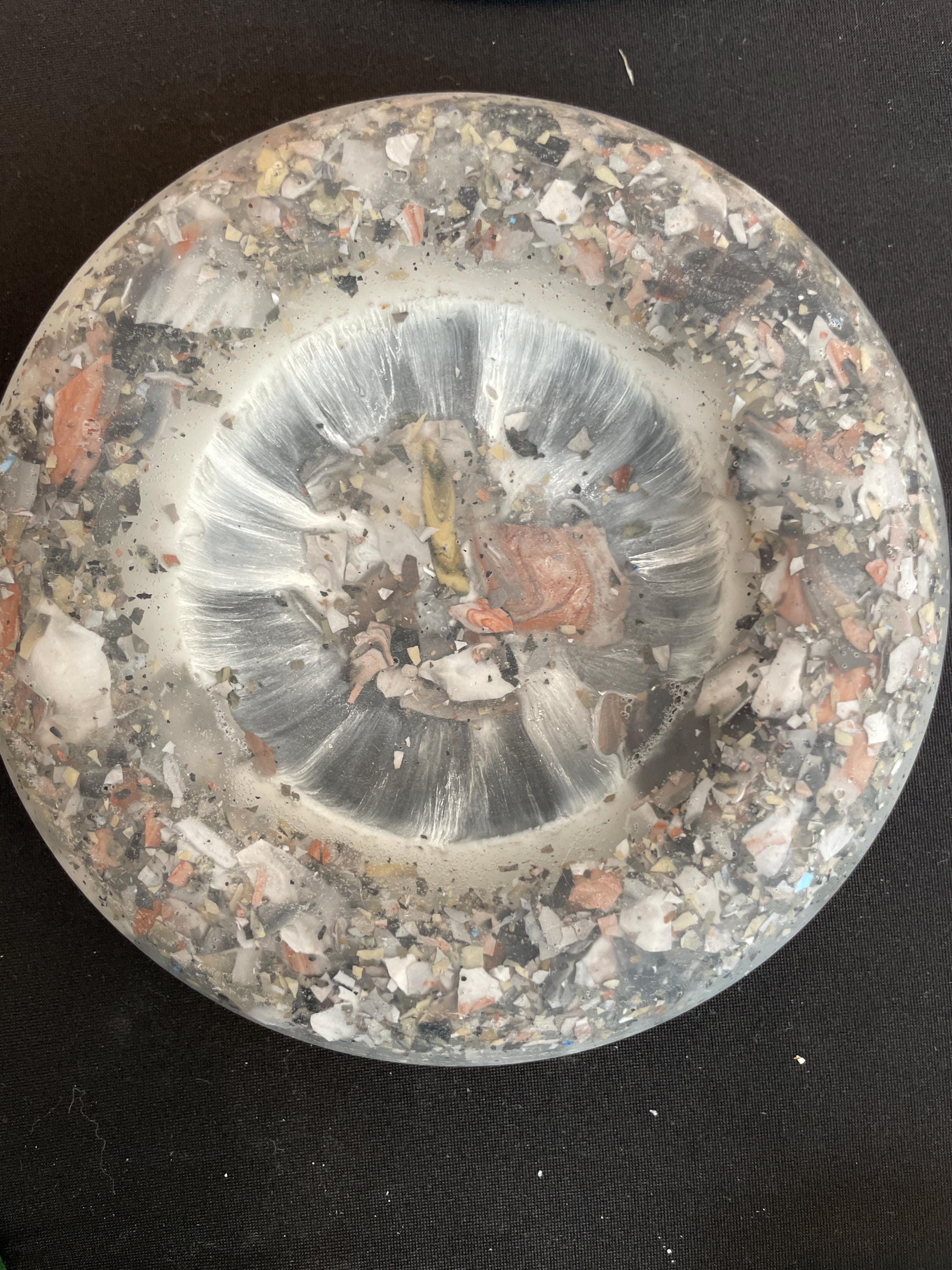 Gypsum handcrafted circular bowl, 6” Small Round Trinket Tray Minimalist Handmade White Catchall Dish