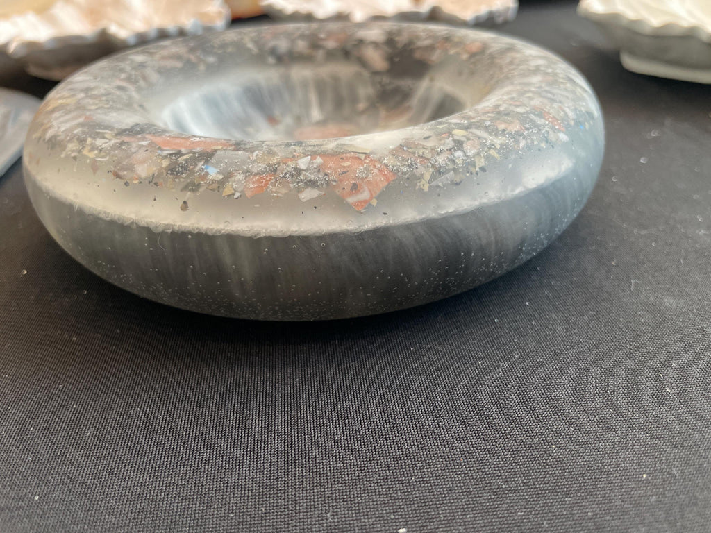 Gypsum handcrafted circular bowl, 6” Small Round Trinket Tray Minimalist Handmade White Catchall Dish
