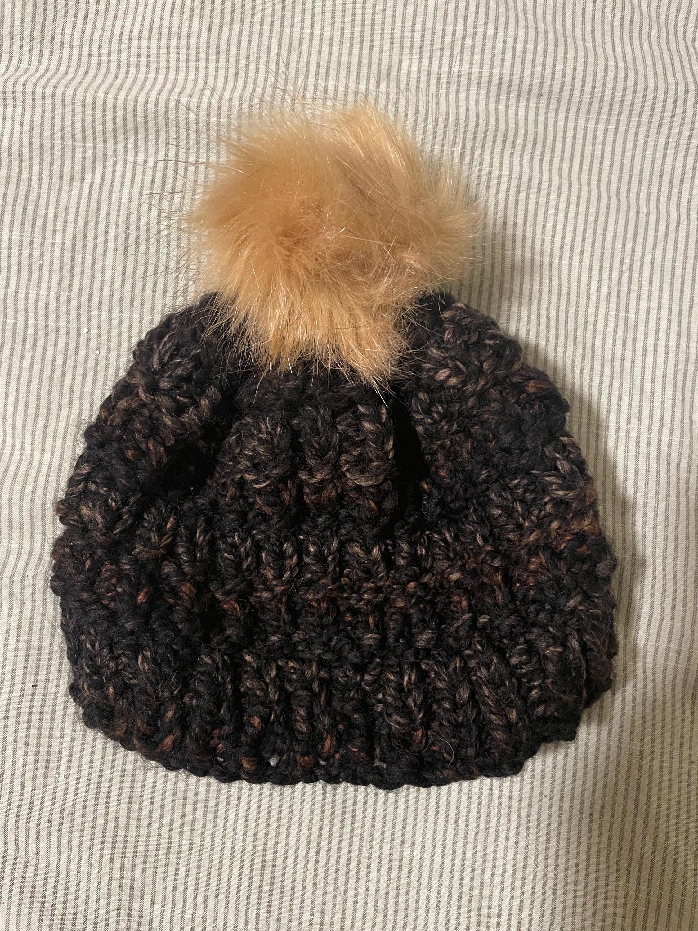 Knit Pom Pom hat small adult, child Striped Beanie for Women & Girls