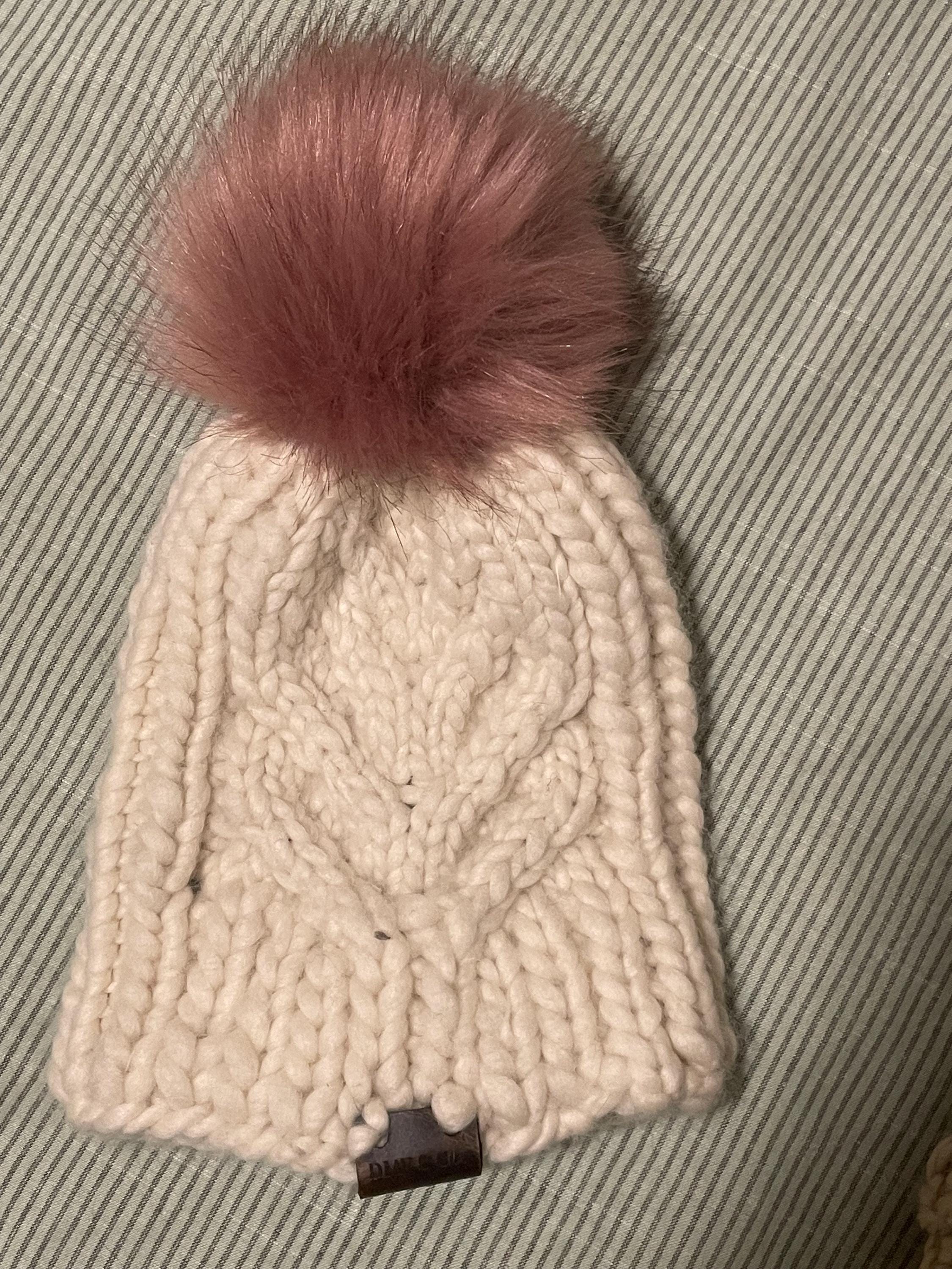 Knit Pom Pom hat small adult, child Striped Beanie for Women & Girls