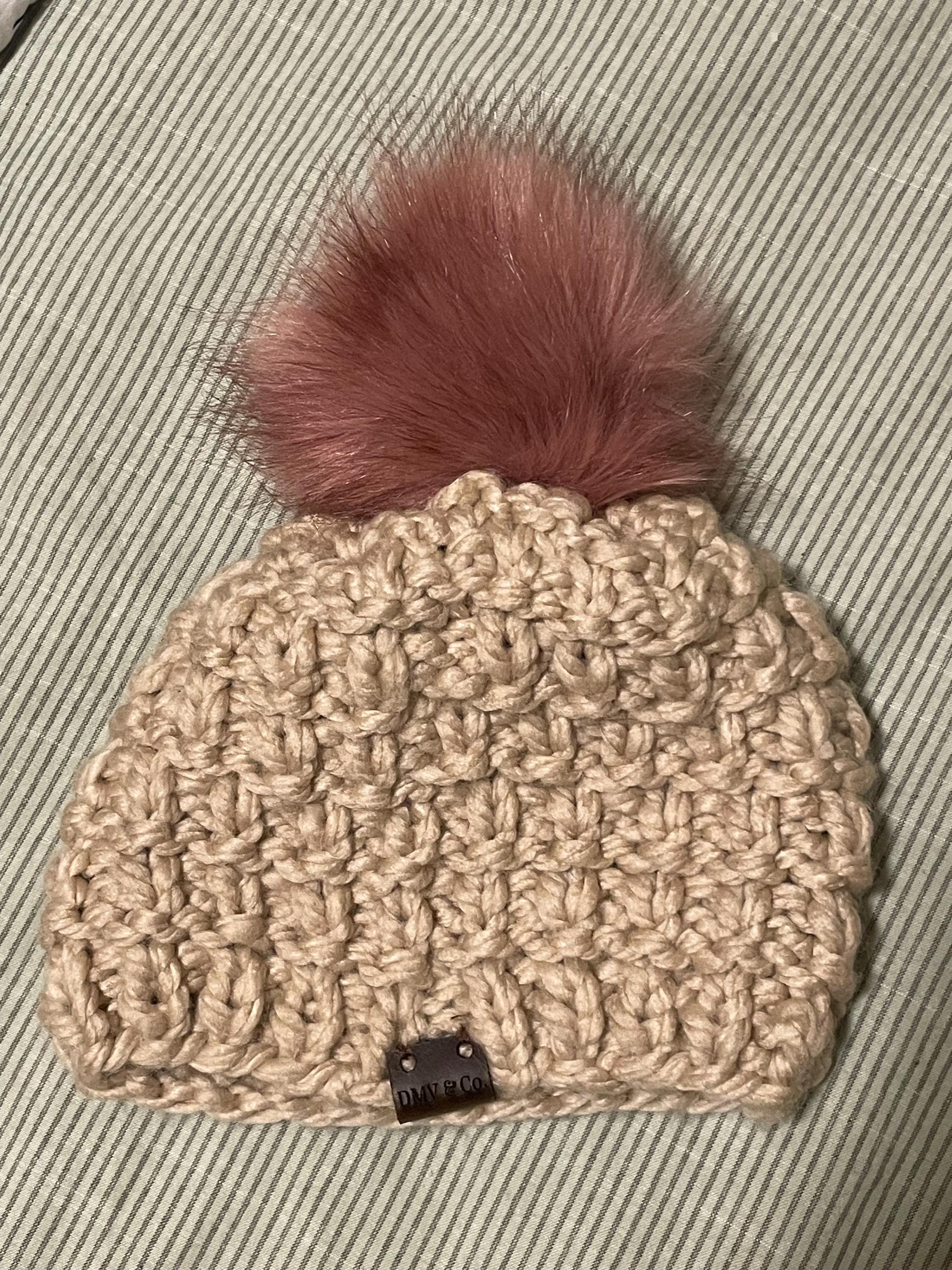 Knit Pom Pom hat small adult, child Striped Beanie for Women & Girls
