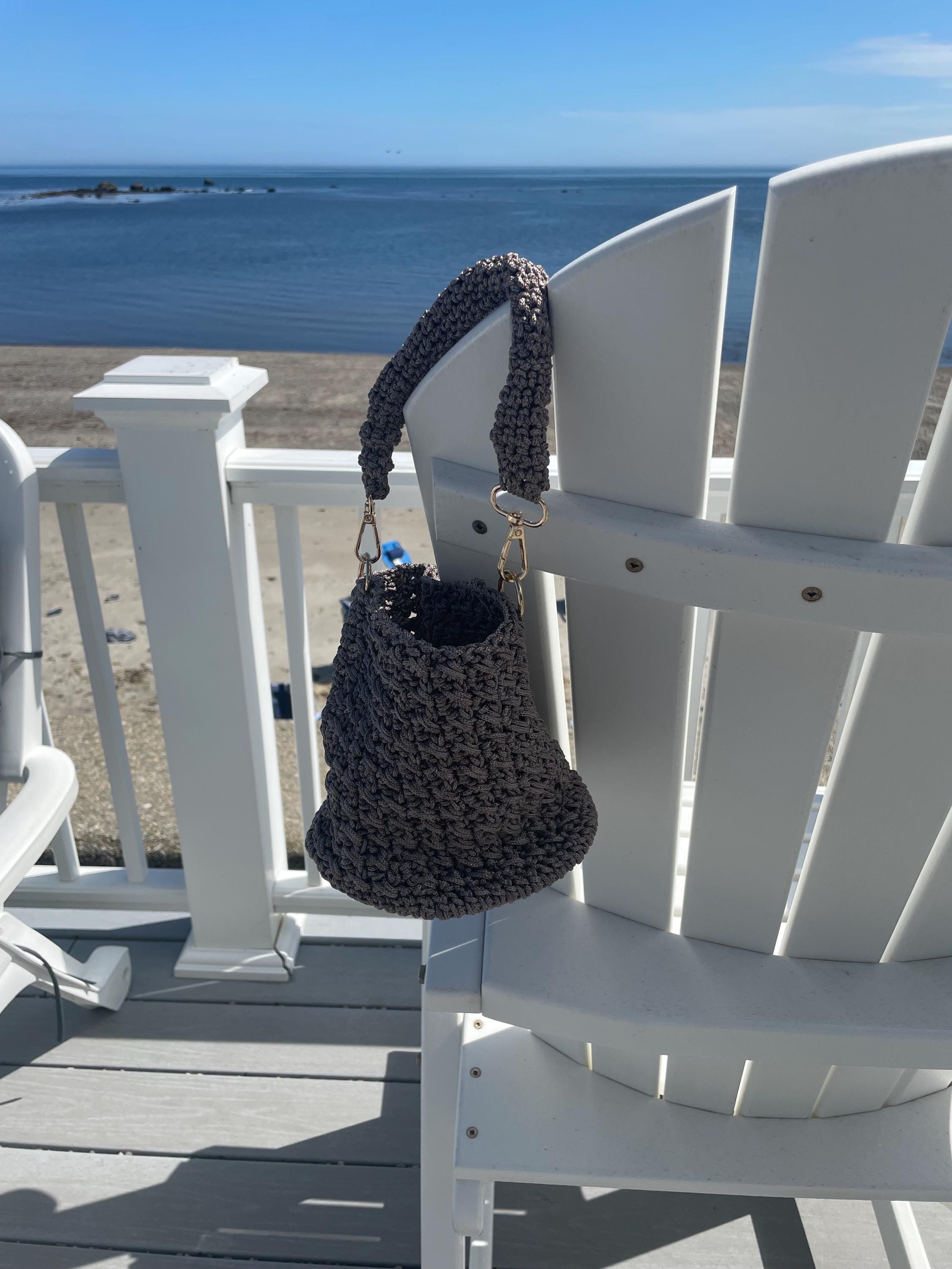 Crochet Bucket Bag, multiple colors, silver and gold hardware  Adjustable Shoulder Purse with Gold