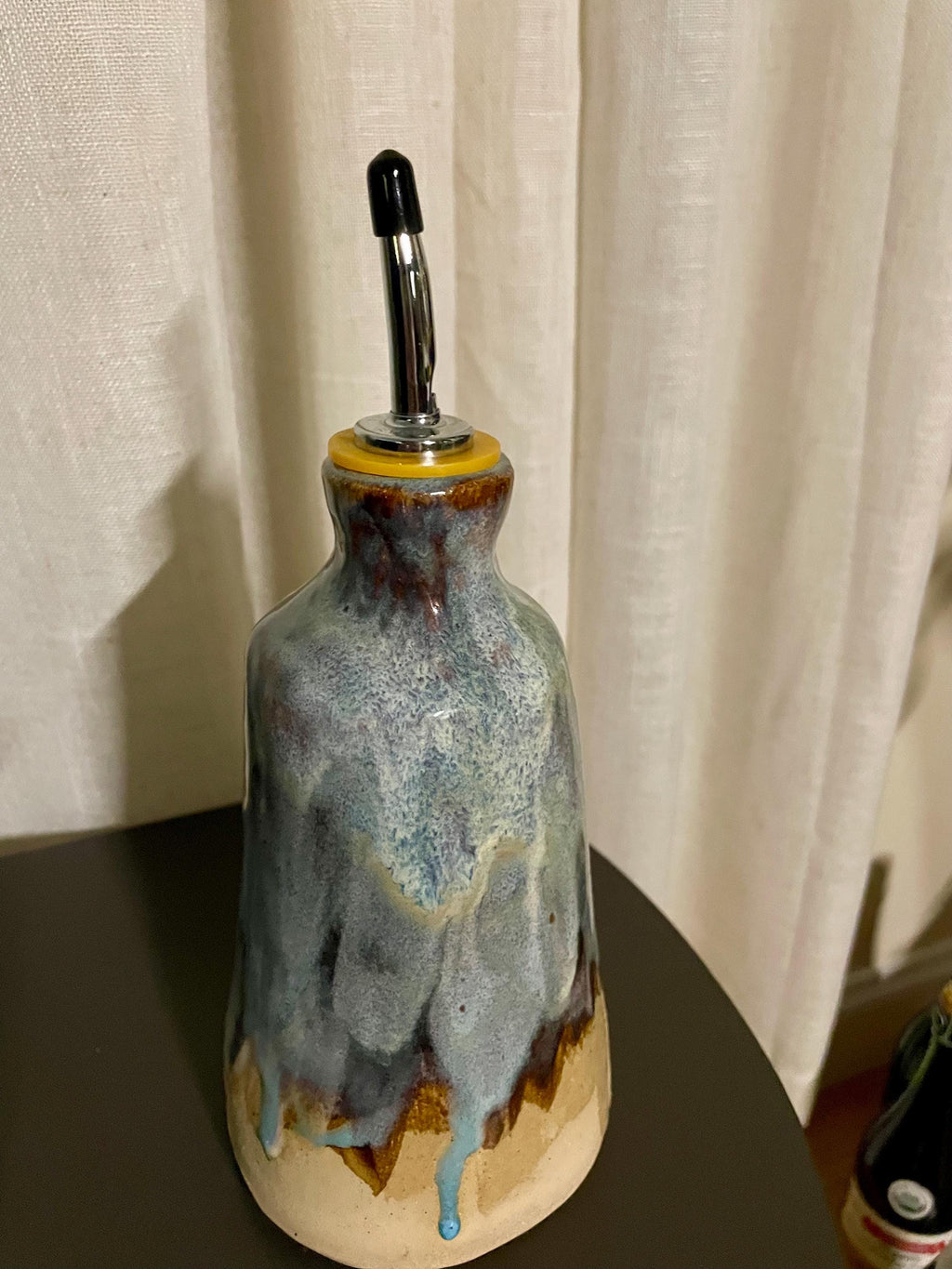 Handmade Ceramic Oil Dispenser: Drip-Free Olive Oil Bottle with Wood Stopper