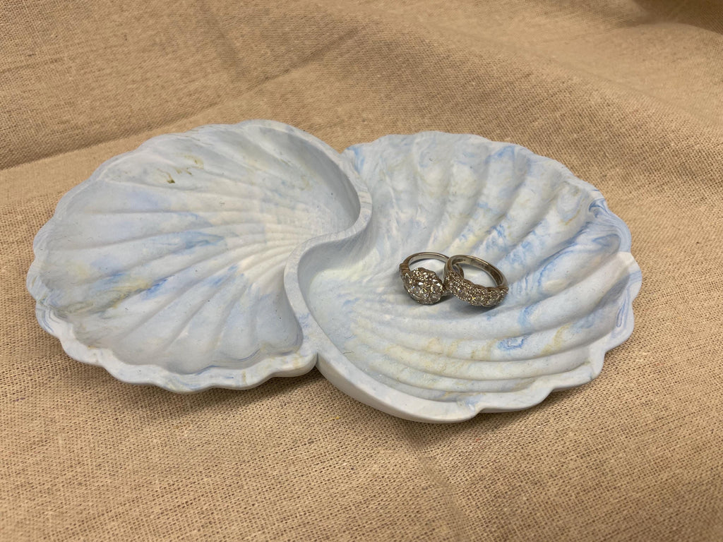 Ceramic Sea Shell Dish Handmade Gypsum Beach House Decor: Coastal Jewelry Tray, Trinket Bowl