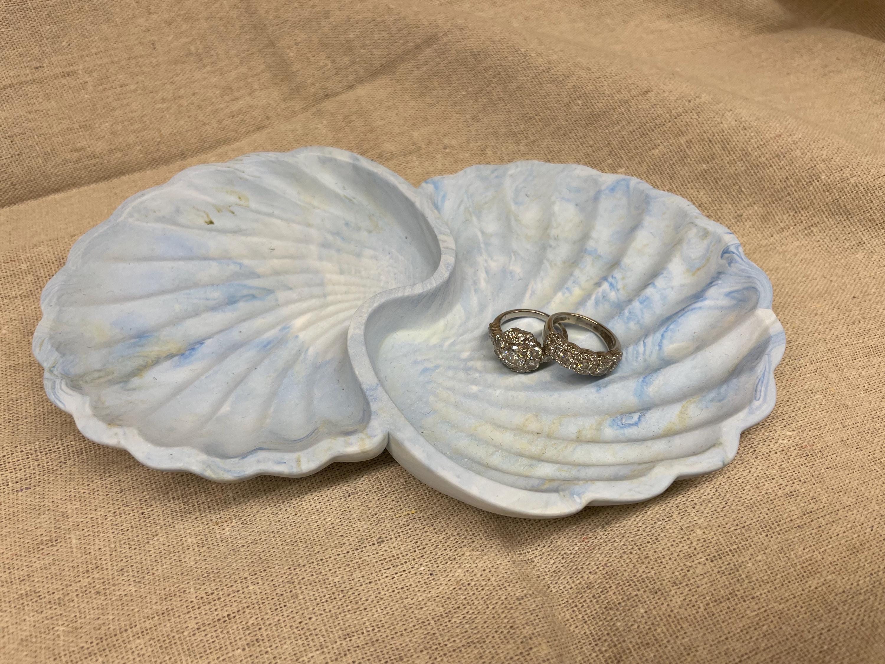 Ceramic Sea Shell Dish Handmade Gypsum Beach House Decor: Coastal Jewelry Tray, Trinket Bowl