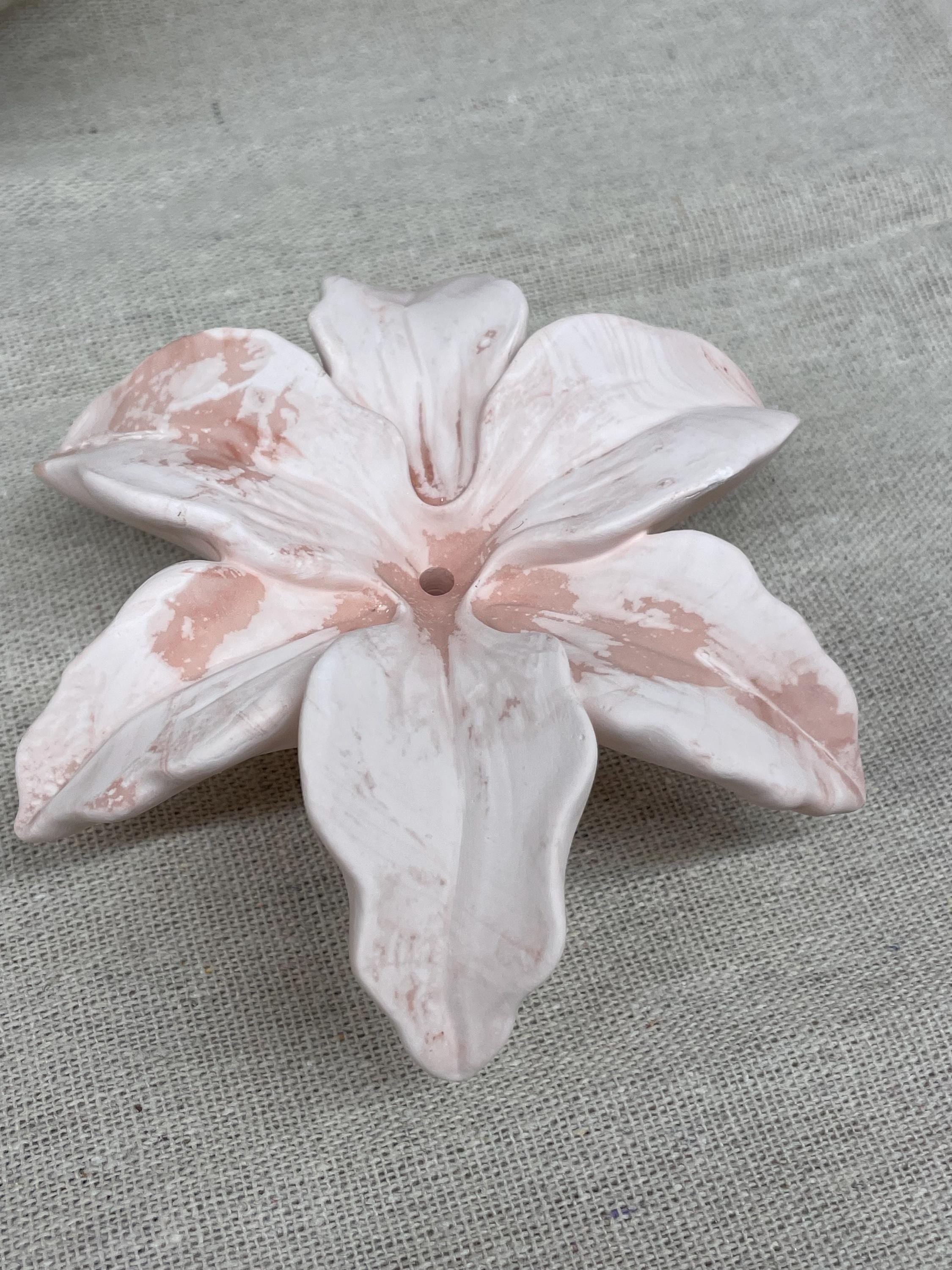 Handmade Pink Floral Incense Holder, Gypsum Ceramic Boho Altar Decor, Meditation Catcher ,Zen Gift