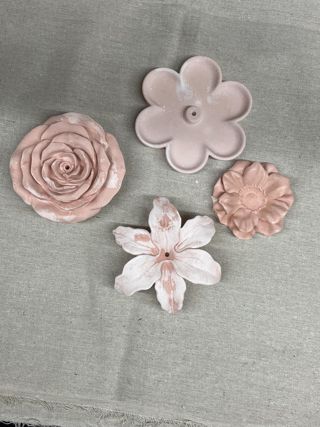 Handmade Pink Floral Incense Holder, Gypsum Ceramic Boho Altar Decor, Meditation Catcher ,Zen Gift