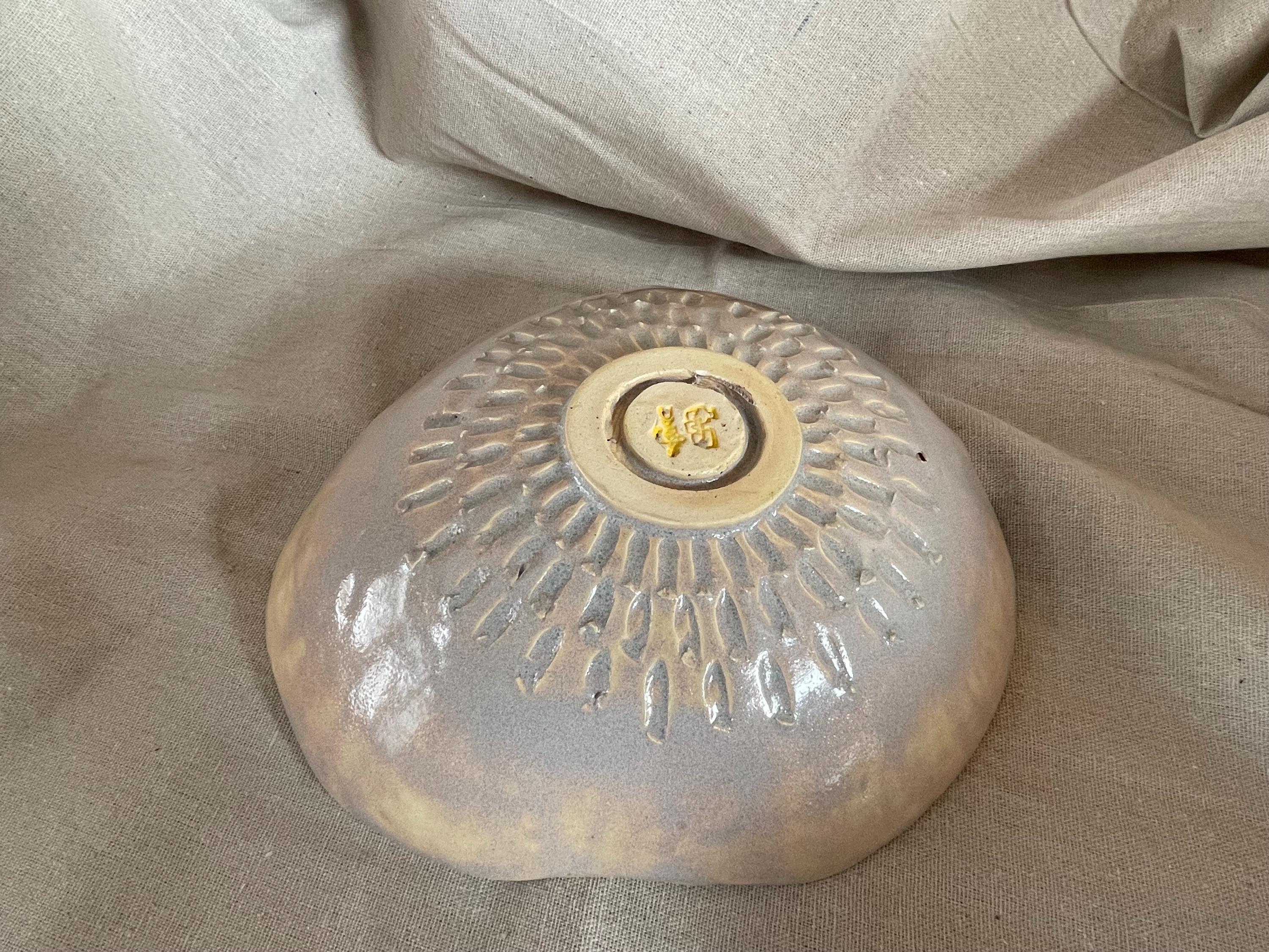 Ceramic 10” Handmade Blue & White Ginkgo Botanical Ceramic Slab Bowl – Organic Artisan Serving Dish