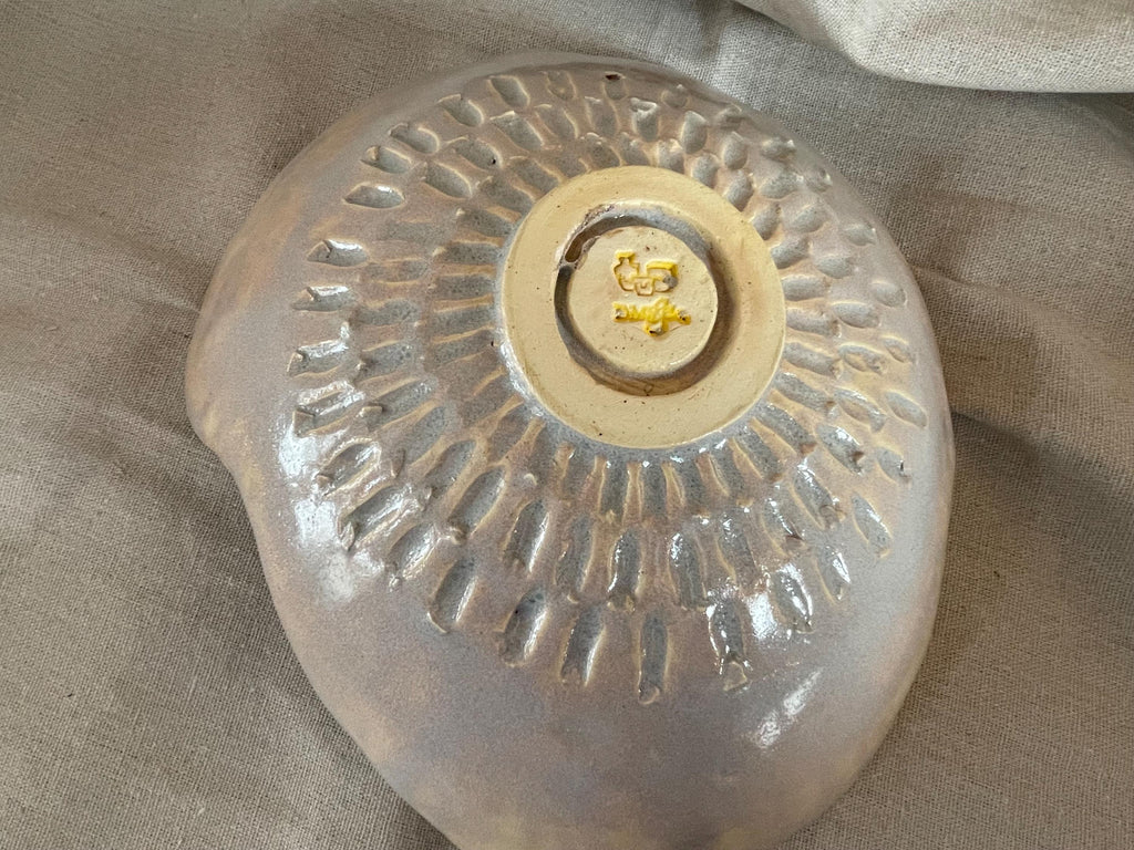 Ceramic 10” Handmade Blue & White Ginkgo Botanical Ceramic Slab Bowl – Organic Artisan Serving Dish