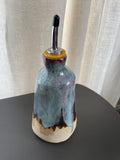 Handmade Ceramic Oil Dispenser: Drip-Free Olive Oil Bottle with Wood Stopper