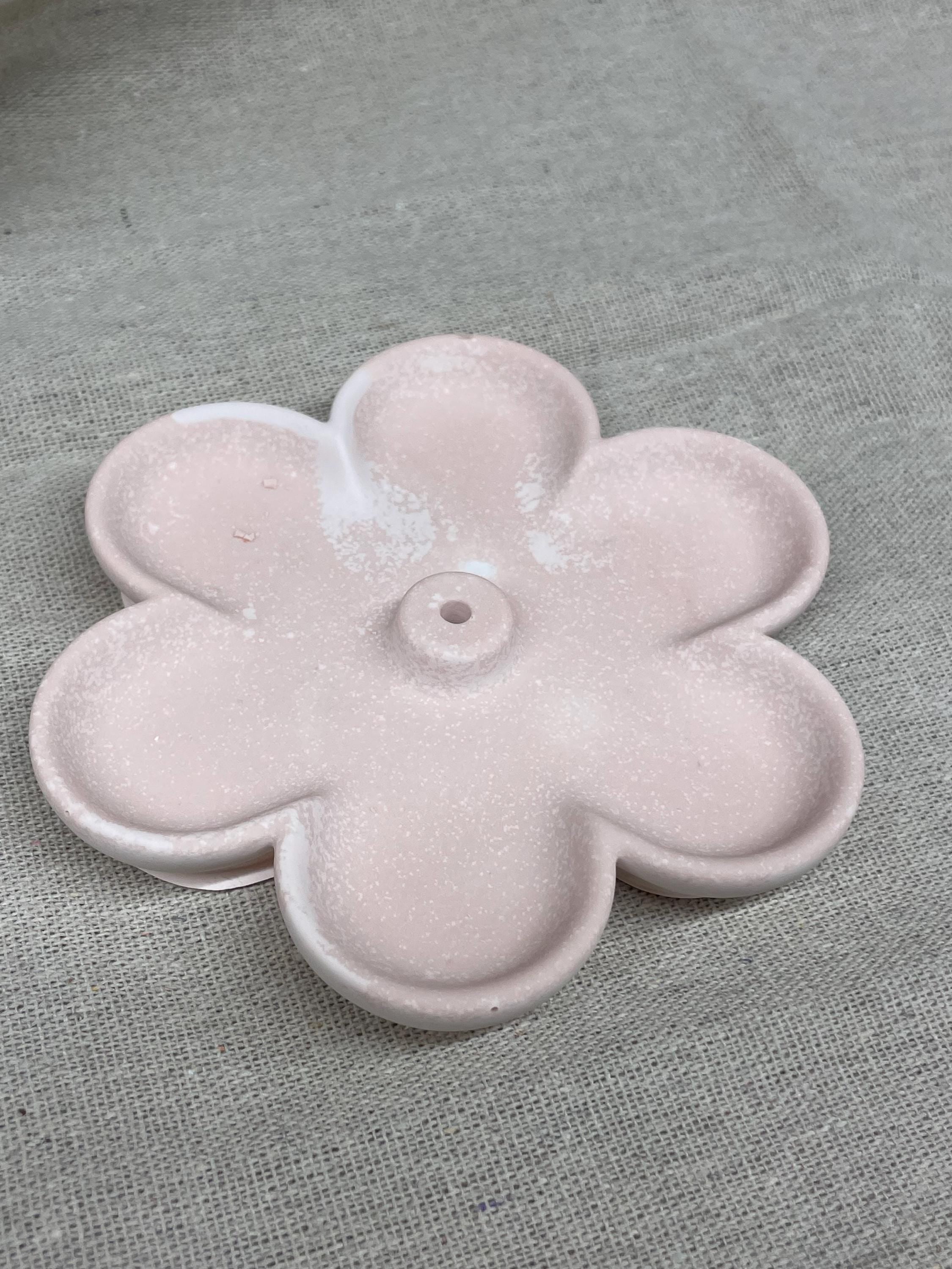 Handmade Pink Floral Incense Holder, Gypsum Ceramic Boho Altar Decor, Meditation Catcher ,Zen Gift