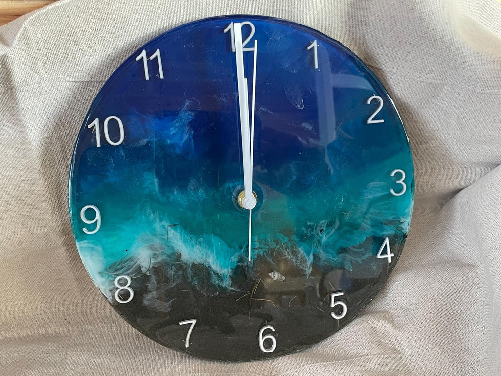 Ocean Inspired **10- resin clock** combines art and functionality Handmade with Quartz Movement
