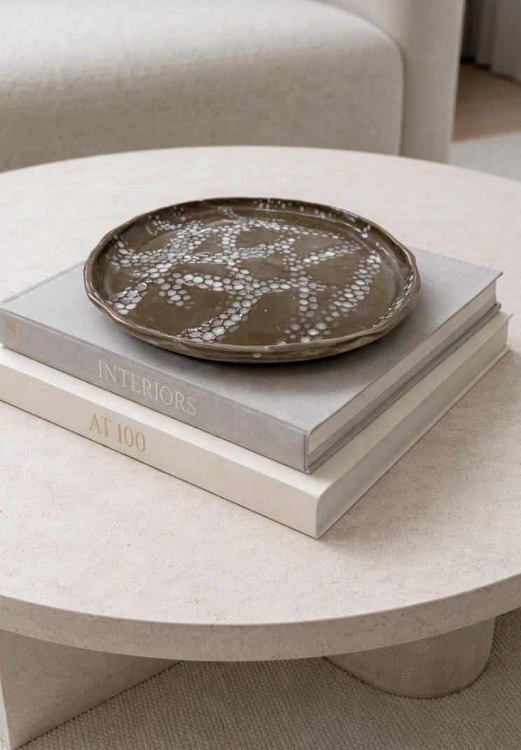 Handmade Slab-Built Ceramic Dish with Textured Bubble Detail Minimalist Catchall Bow Coaster Jewelry Tray
